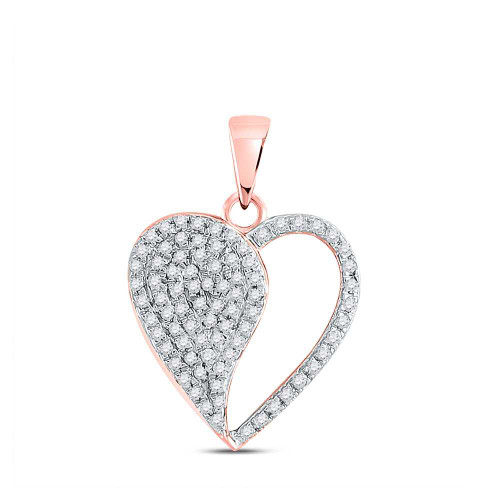 Image of 10kt Rose Gold Womens Round Diamond Modern Heart Pendant 1/3 Cttw