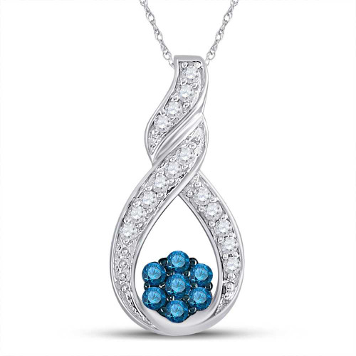 Image of 10kt White Gold Womens Round Blue Color Enhanced Diamond Cradled Cluster Pendant 1/4 Cttw