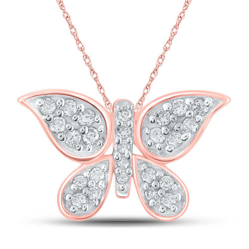 Image of 10kt Rose Gold Womens Round Diamond Butterfly Pendant 1/6 Cttw