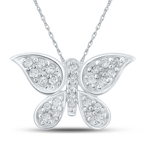 Image of 10kt White Gold Womens Round Diamond Butterfly Pendant 1/6 Cttw