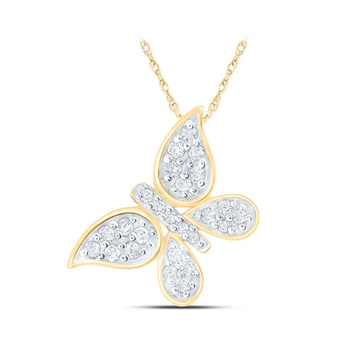 Image of 10kt Yellow Gold Womens Round Diamond Butterfly Pendant 1/6 Cttw