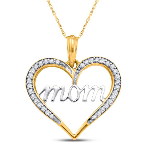 Image of 10kt Yellow Gold Womens Round Diamond Heart Mom Pendant 1/8 Cttw