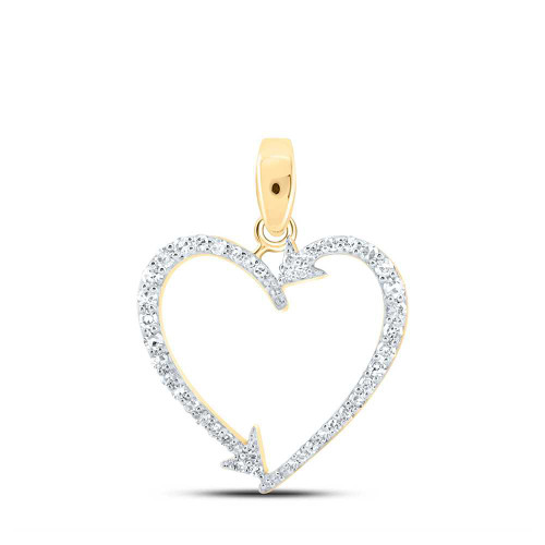 Image of 10kt Yellow Gold Womens Round Diamond Arrow Heart Pendant 1/5 Cttw