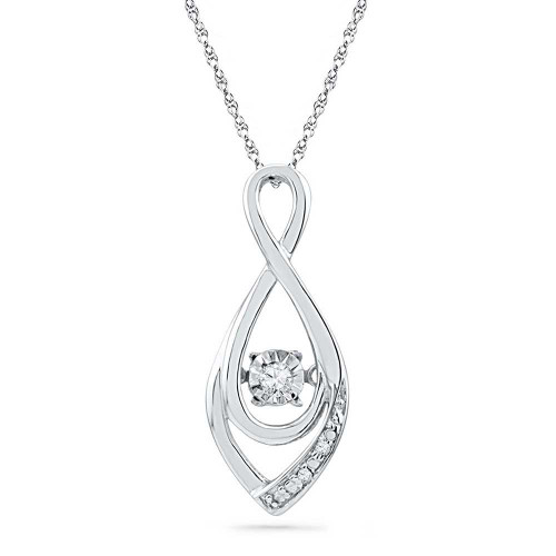 Image of 10kt White Gold Womens Round Diamond Moving Twinkle Solitaire Teardrop Pendant 1/20 Cttw
