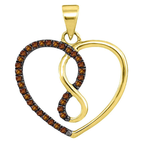 Image of 10kt Yellow Gold Womens Round Brown Diamond Heart Infinity Pendant 1/8 Cttw