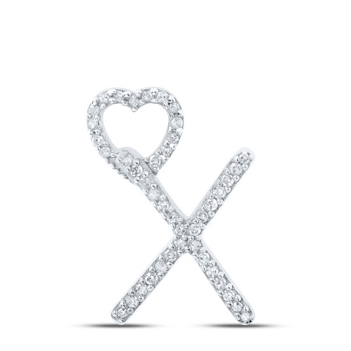 10kt White Gold Womens Round Diamond X Heart Letter Pendant 1/8 Cttw
