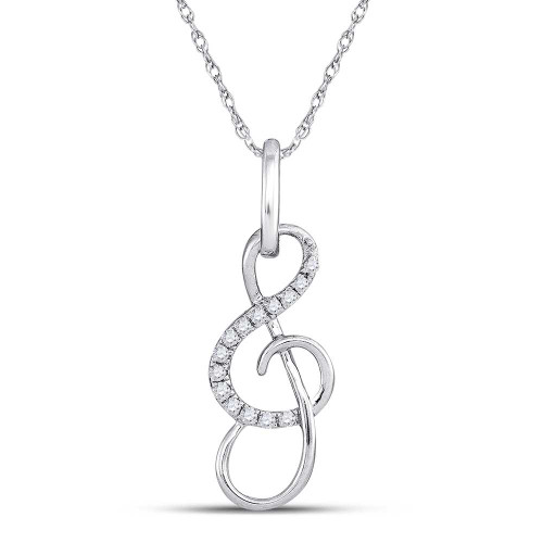 Image of 10kt White Gold Womens Round Diamond Treble Clef Music Note Pendant 1/10 Cttw