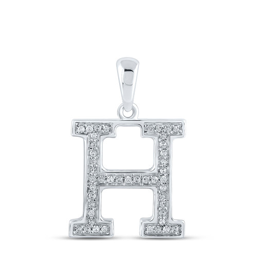 10kt White Gold Womens Round Diamond Initial H Letter Pendant 1/10 Cttw