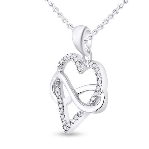 Image of Sterling Silver Womens Round Diamond Heart Pendant 1/6 Cttw