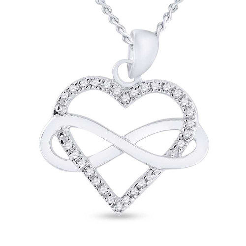 Image of Sterling Silver Womens Round Diamond Heart Pendant 1/6 Cttw