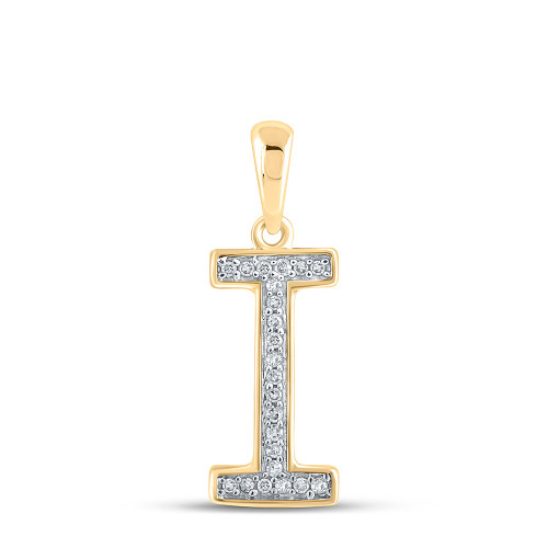 10kt Yellow Gold Womens Round Diamond Initial I Letter Pendant 1/20 Cttw