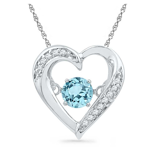 Image of Sterling Silver Womens Round Synthetic Blue Topaz Heart Pendant 1/3 Cttw
