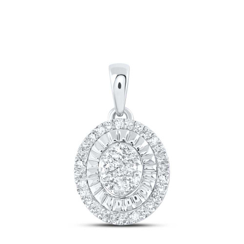 Image of Sterling Silver Womens Round Diamond Oval Pendant 1/5 Cttw