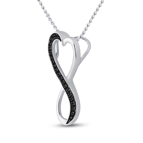 Image of Sterling Silver Womens Round Black Color Enhanced Diamond Infinity Heart Pendant 1/10 Cttw