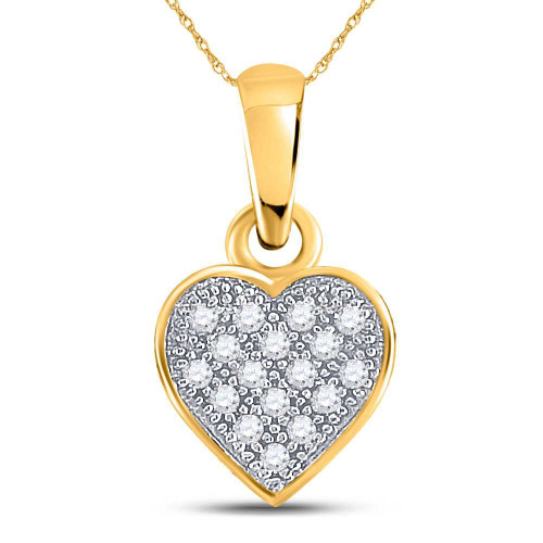 Image of 10kt Yellow Gold Womens Round Diamond Cluster Small Heart Pendant 1/20 Cttw