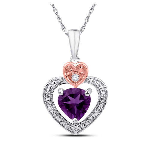 Image of Sterling Silver Womens Heart Synthetic Amethyst Heart Pendant 3/4 Cttw