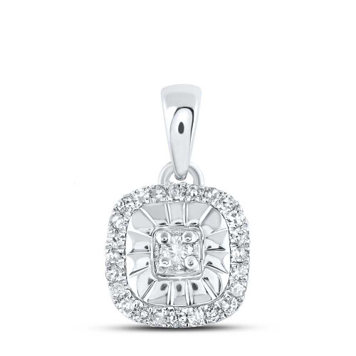 Image of Sterling Silver Womens Round Diamond Square Pendant 1/8 Cttw