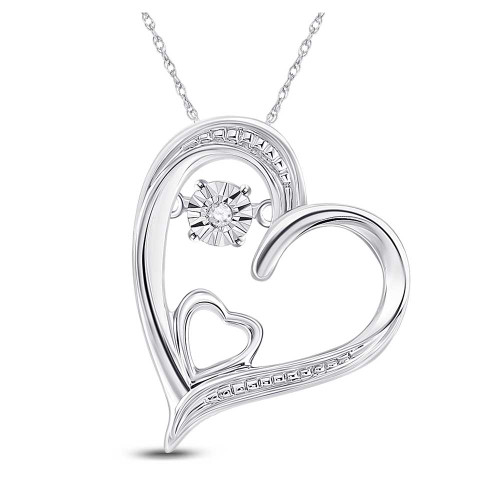 Image of Sterling Silver Womens Round Diamond Double Heart Moving Twinkle Pendant .01 Cttw