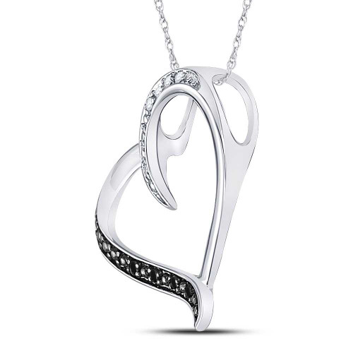 Image of Sterling Silver Womens Round Black Color Enhanced Diamond Simple Heart Pendant 1/20 Cttw