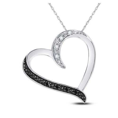 Image of Sterling Silver Womens Round Black Color Enhanced Diamond Simple Heart Pendant 1/20 Cttw