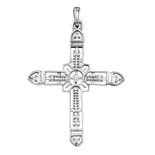 Image of Sterling Silver Womens Round Diamond Cross Pendant 1/20 Cttw