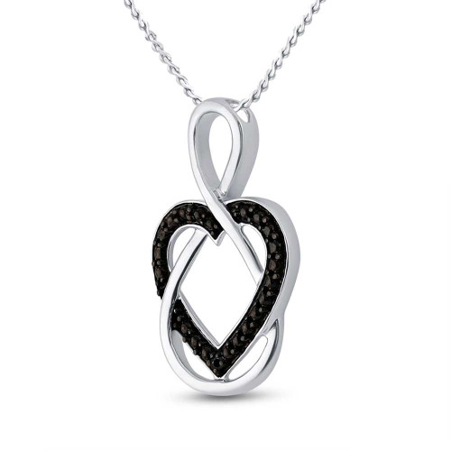 Image of Sterling Silver Womens Round Black Color Enhanced Diamond Heart Pendant .01 Cttw