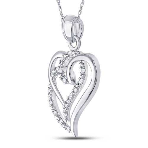 Image of Sterling Silver Womens Round Diamond Double Heart Pendant 1/10 Cttw BTGND107006