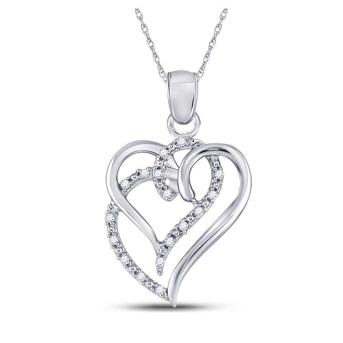 Image of Sterling Silver Womens Round Diamond Double Heart Pendant 1/10 Cttw BTGND107006
