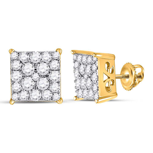 Image of 10kt Yellow Gold Womens Round Diamond Square Cluster Earrings 1/2 Cttw BTGND113300