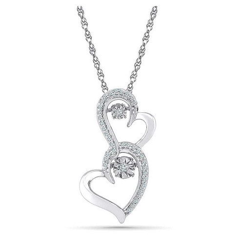 Image of Sterling Silver Womens Round Diamond Moving Twinkle Heart Pendant 1/8 Cttw BTGND116291
