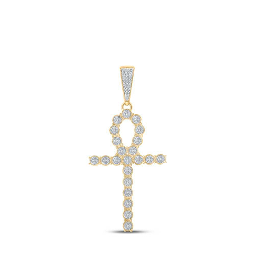 Image of 10kt Yellow Gold Mens Round Diamond Ankh Cross Charm Pendant 5/8 Cttw BTGND120583