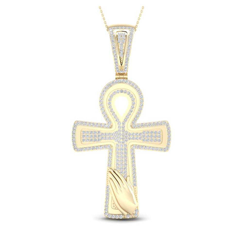 Image of 10kt Yellow Gold Mens Round Diamond Ankh Cross Charm Pendant 5/8 Cttw BTGND120585