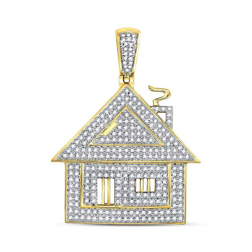 Image of 10kt Yellow Gold Mens Round Diamond Trap House Charm Pendant 3/4 Cttw BTGND125208