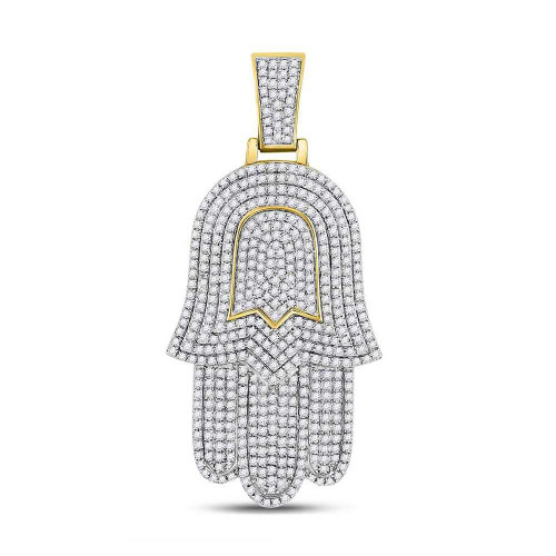 Image of 10kt Yellow Gold Mens Round Diamond Hamsa Charm Pendant 1-1/2 Cttw BTGND127948