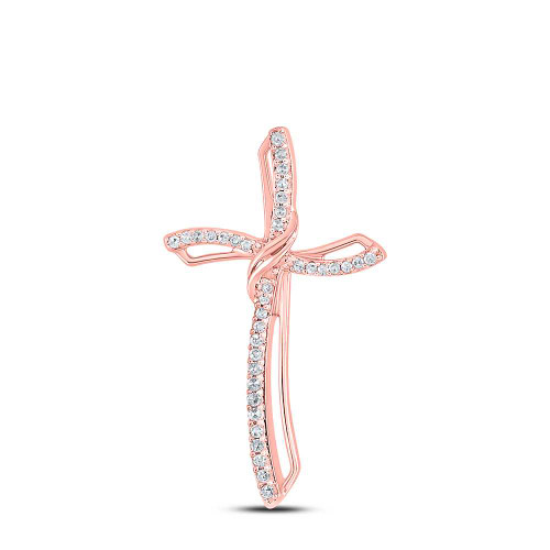 Image of 10kt Rose Gold Womens Round Diamond Cross Pendant 1/4 Cttw BTGND129975