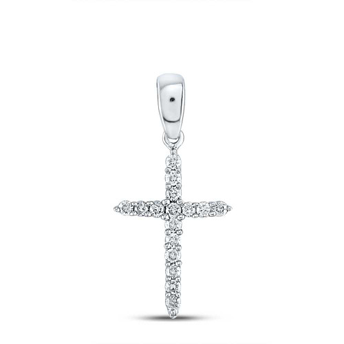 Image of 10kt White Gold Womens Round Diamond Cross Pendant 1/6 Cttw BTGND130042