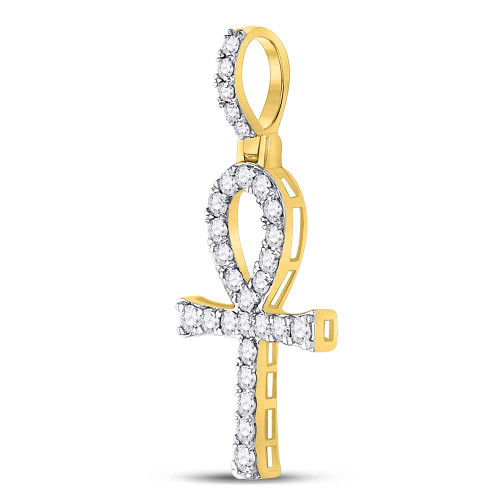 Image of 10kt Yellow Gold Mens Round Diamond Ankh Cross Charm Pendant 1/2 Cttw BTGND150072
