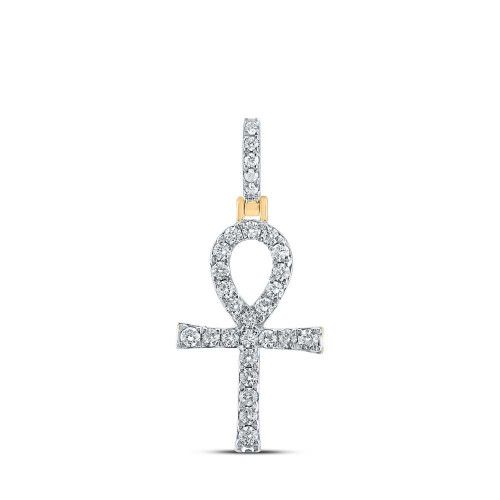 Image of 10kt Yellow Gold Mens Round Diamond Ankh Cross Charm Pendant 1/2 Cttw BTGND150072