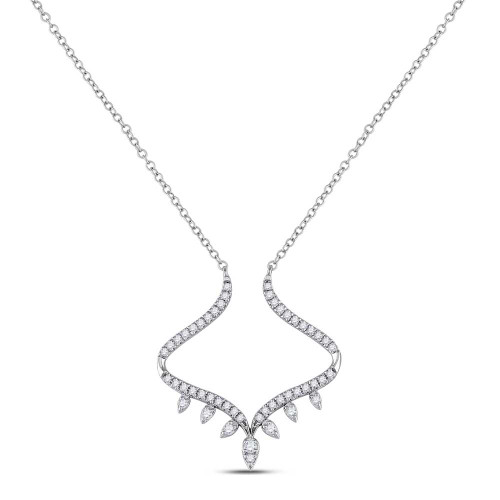 Image of 14kt White Gold Womens Round Diamond Modern-V Fashion Necklace 1/4 Cttw BTGND150583