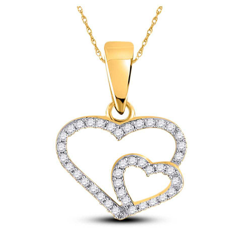 Image of 10kt Yellow Gold Womens Round Diamond Double Heart Pendant 1/10 Cttw BTGND150966