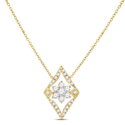 14kt Yellow Gold Womens Round Diamond Geometric Cluster Necklace 1/3 Cttw BTGND151132