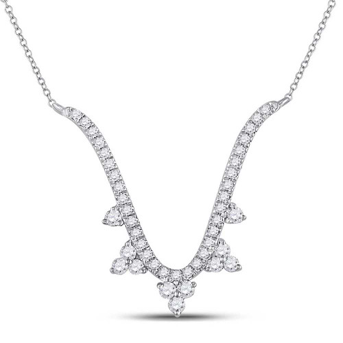 Image of 14kt White Gold Womens Round Diamond Modern-V Fashion Necklace 1/4 Cttw BTGND151142