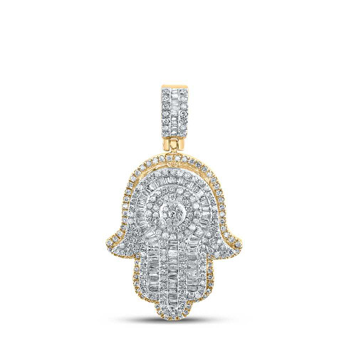 Image of 10kt Yellow Gold Mens Baguette Diamond Hamsa Charm Pendant 1 Cttw BTGND153547