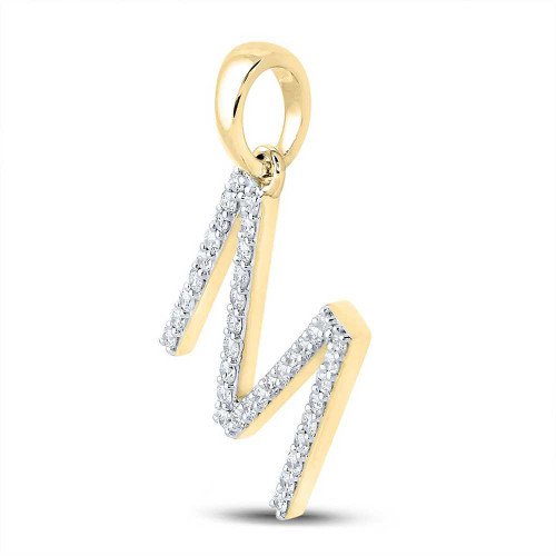 Image of 10kt Yellow Gold Womens Round Diamond M Initial Letter Pendant 1/4 Cttw BTGND155962