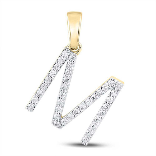 Image of 10kt Yellow Gold Womens Round Diamond M Initial Letter Pendant 1/4 Cttw BTGND155962
