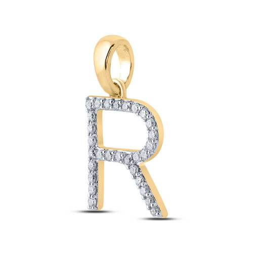 Image of 10kt Yellow Gold Womens Round Diamond R Initial Letter Pendant 1/5 Cttw BTGND155965