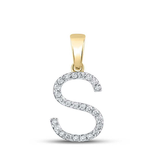 Image of 10kt Yellow Gold Womens Round Diamond S Initial Letter Pendant 1/5 Cttw BTGND155968