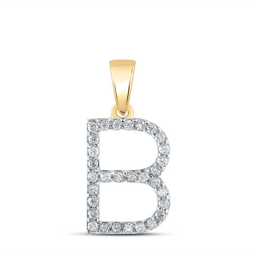 Image of 10kt Yellow Gold Womens Round Diamond B Initial Letter Pendant 1/4 Cttw BTGND158060