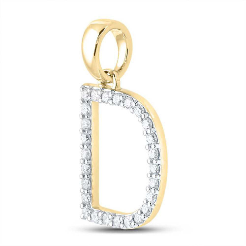 Image of 10kt Yellow Gold Womens Round Diamond D Initial Letter Pendant 1/5 Cttw BTGND158068