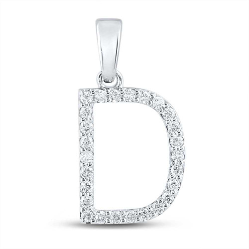 Image of 10kt White Gold Womens Round Diamond D Initial Letter Pendant 1/5 Cttw BTGND158069